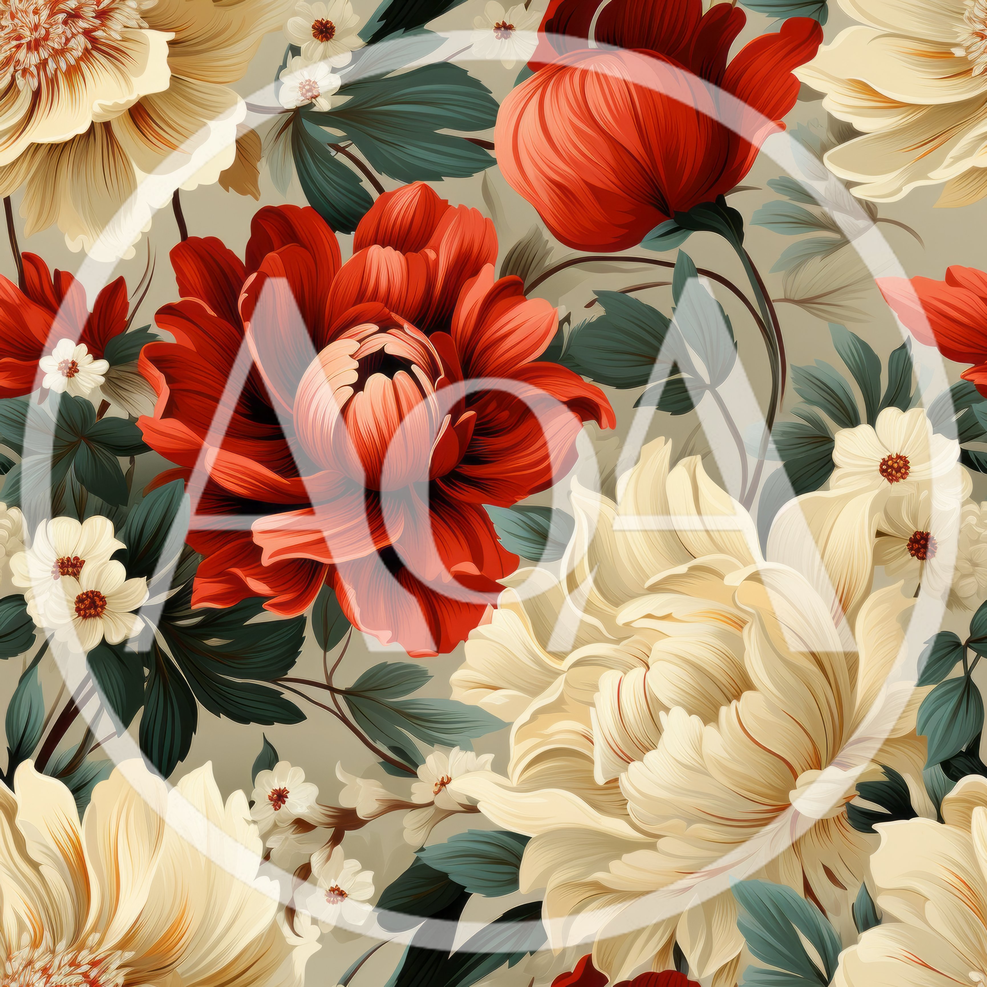 Seamless Floral Pattern With Red And Cream Peonies