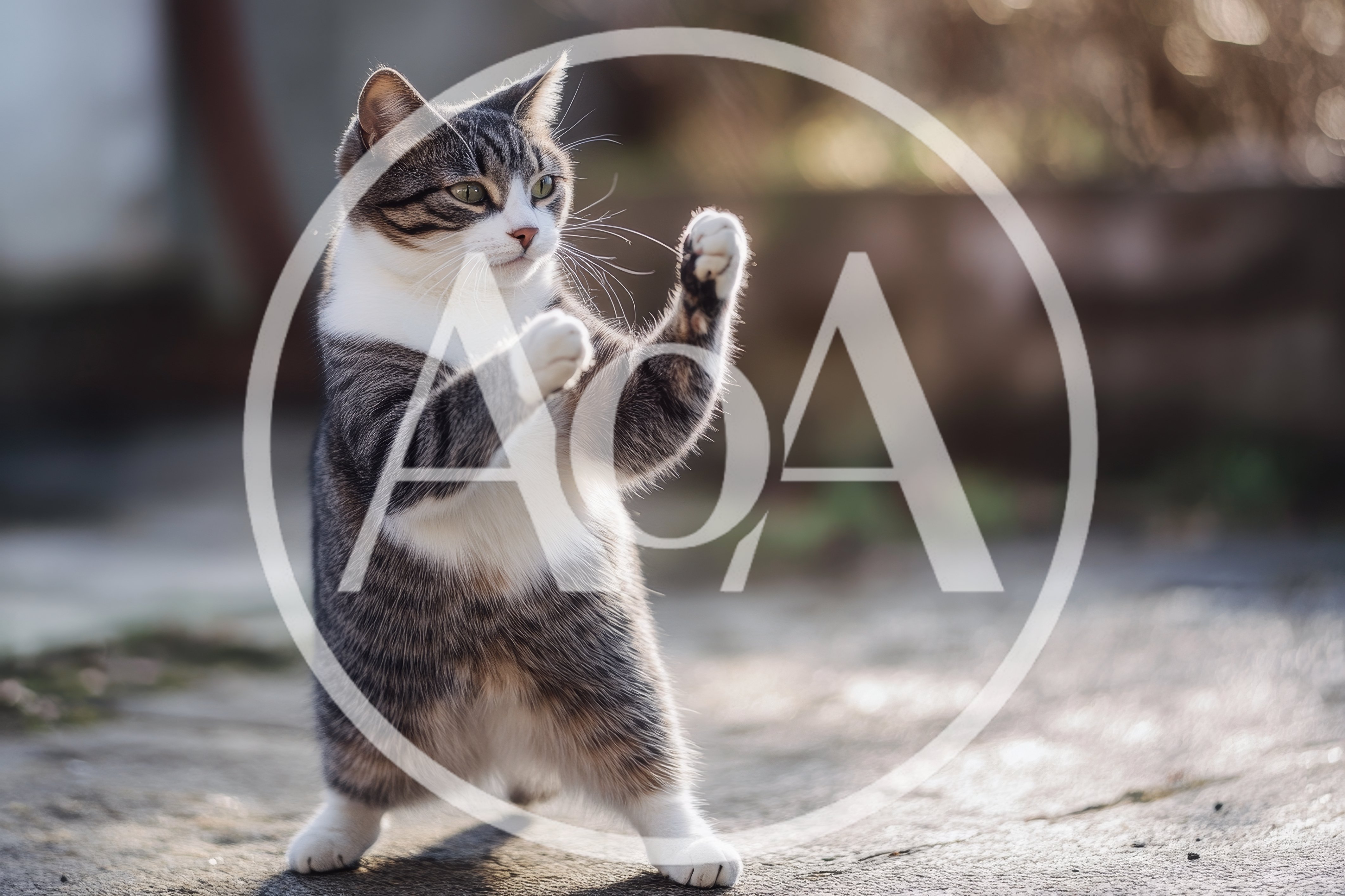 Tabby Cat Standing Up In A Martial Arts Pose