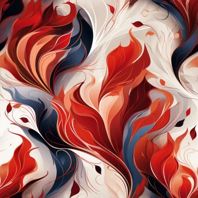 Abstract Floral Pattern With Red And Blue Swirls