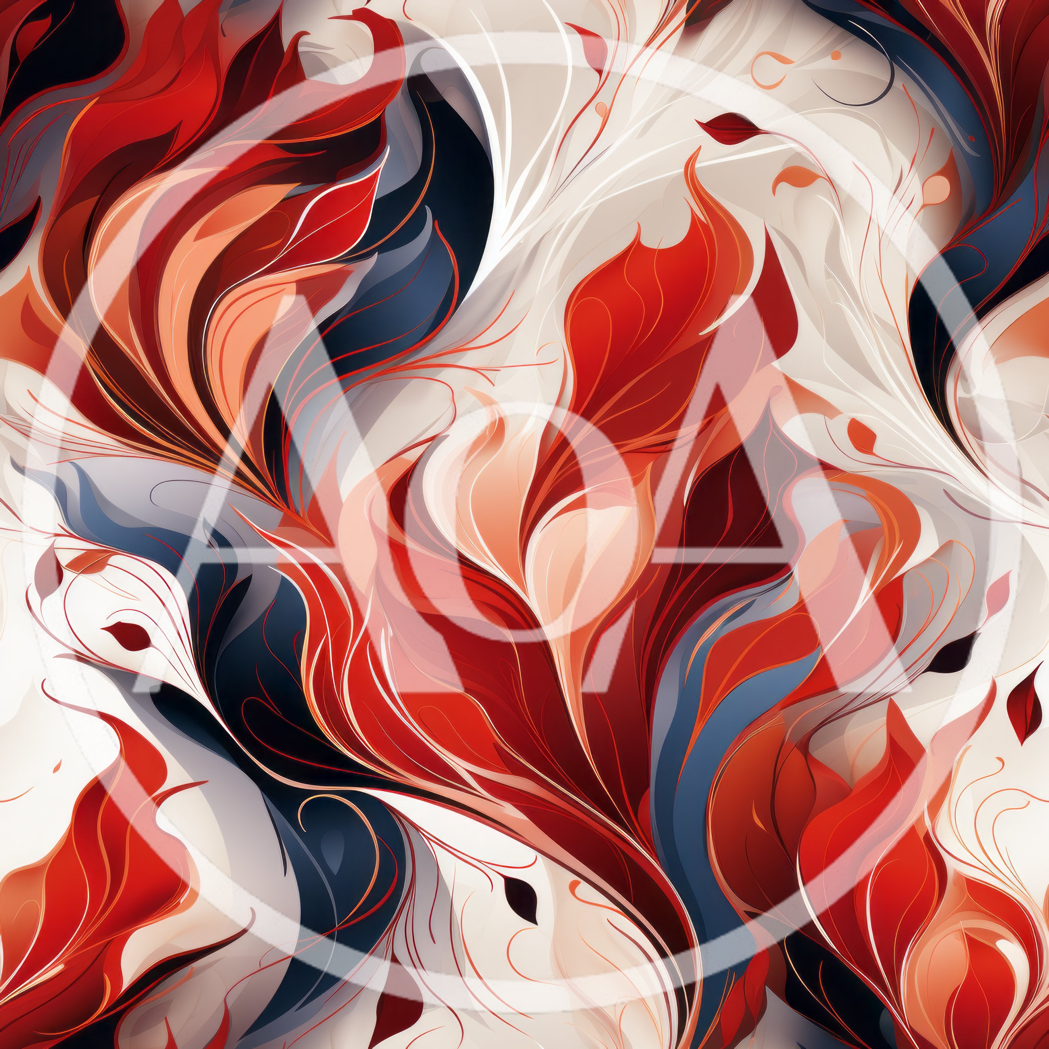 Abstract Floral Pattern With Red And Blue Swirls