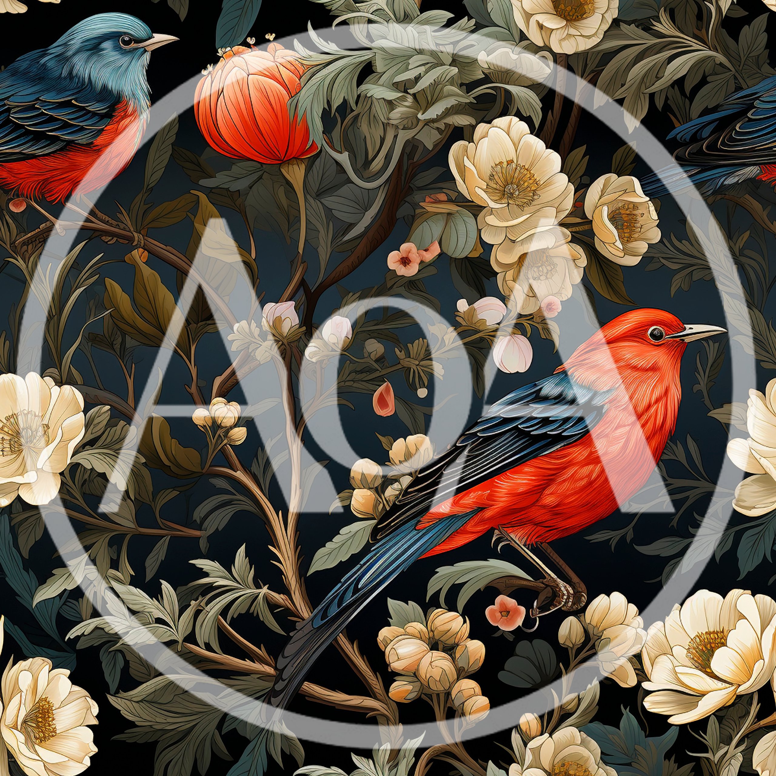Seamless Pattern With Vibrant Birds And Floral Elements