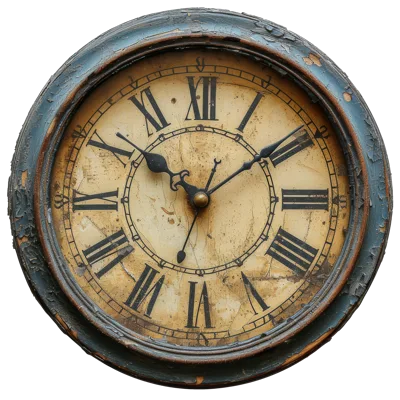 Vintage Round Wall Clock With Distressed Blue Frame