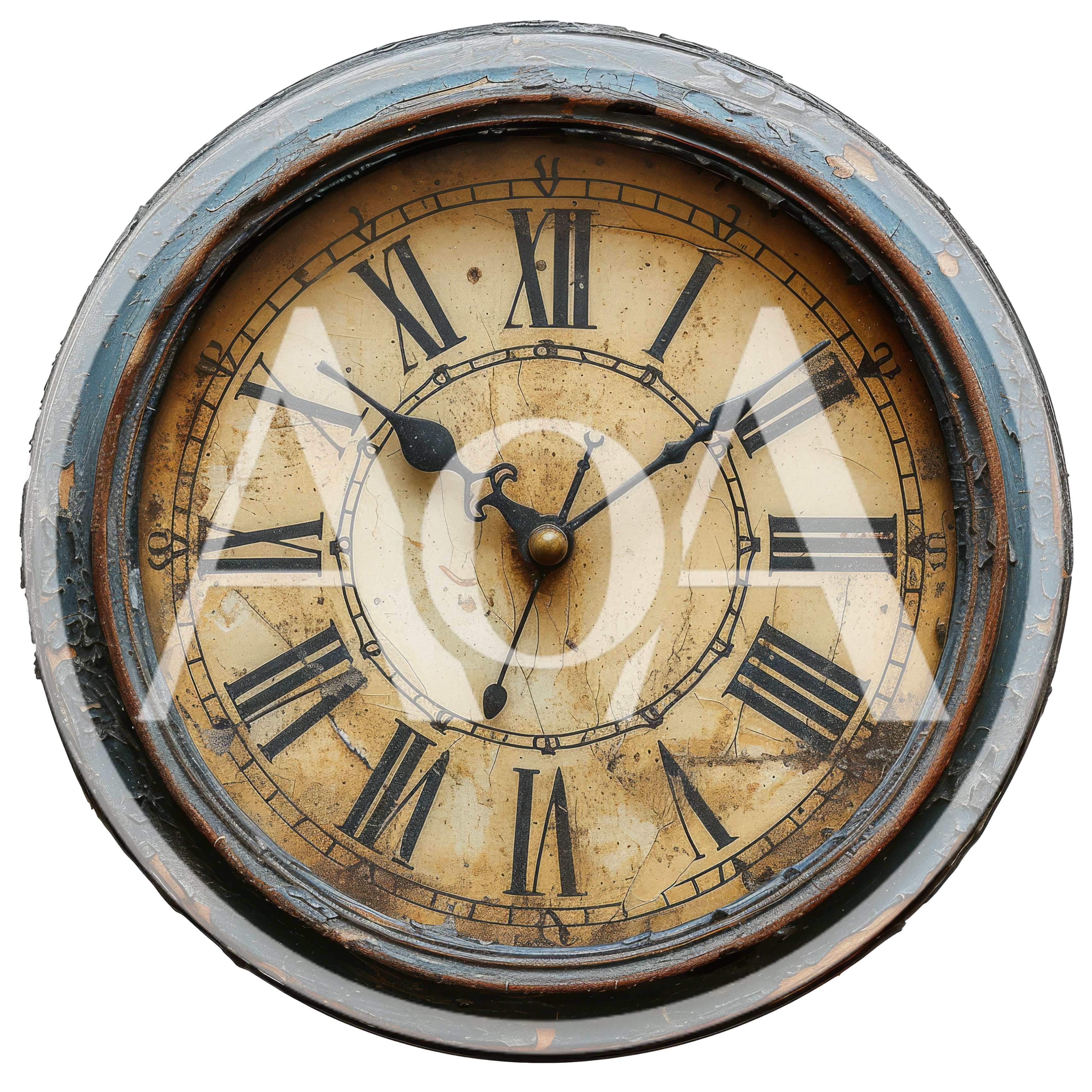 Vintage Round Wall Clock With Distressed Blue Frame