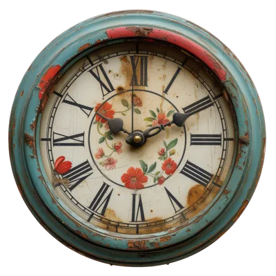 Vintage Distressed Wall Clock With Floral Face