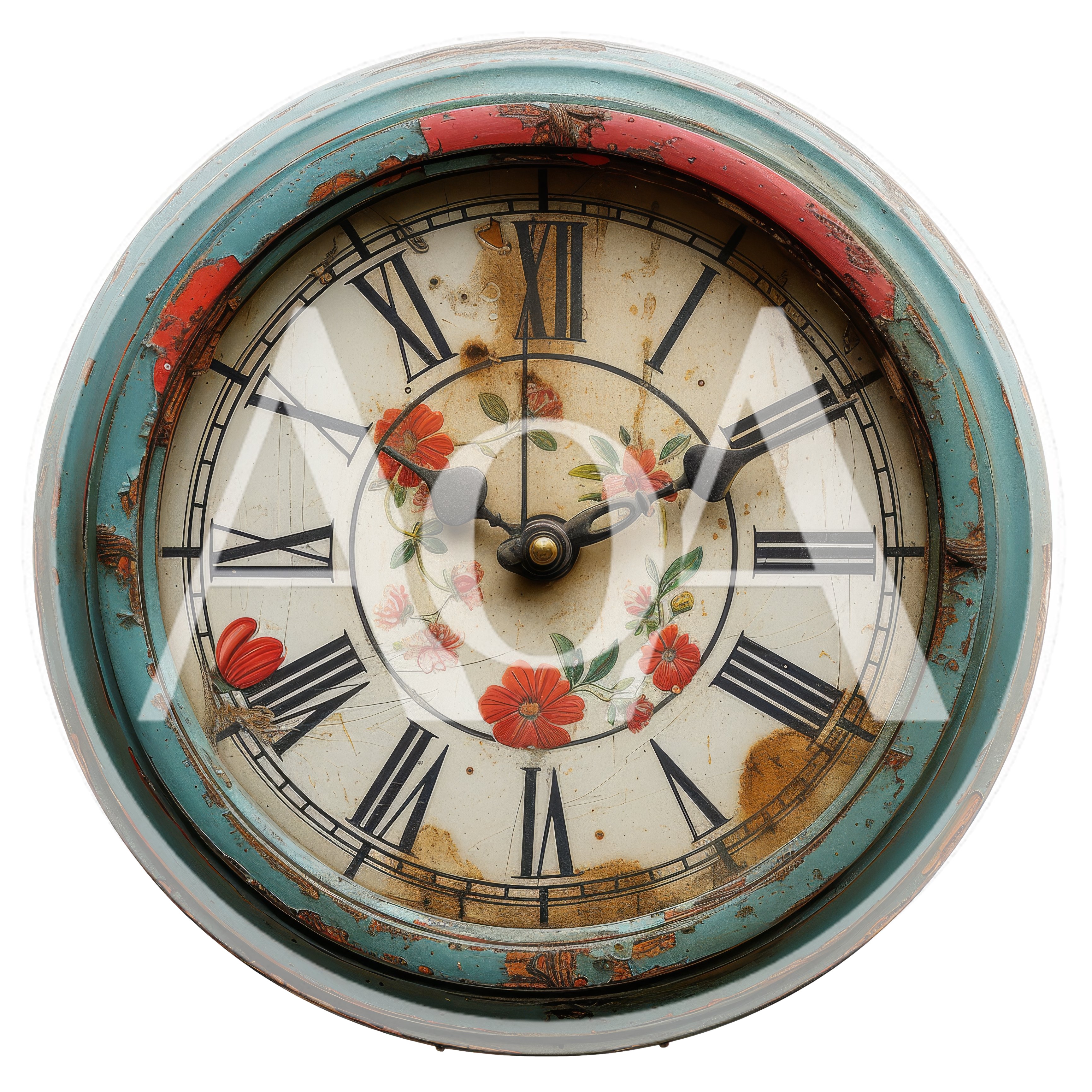 Vintage Distressed Wall Clock With Floral Face