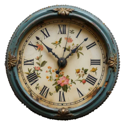 Vintage Floral Wall Clock With Roman Numerals