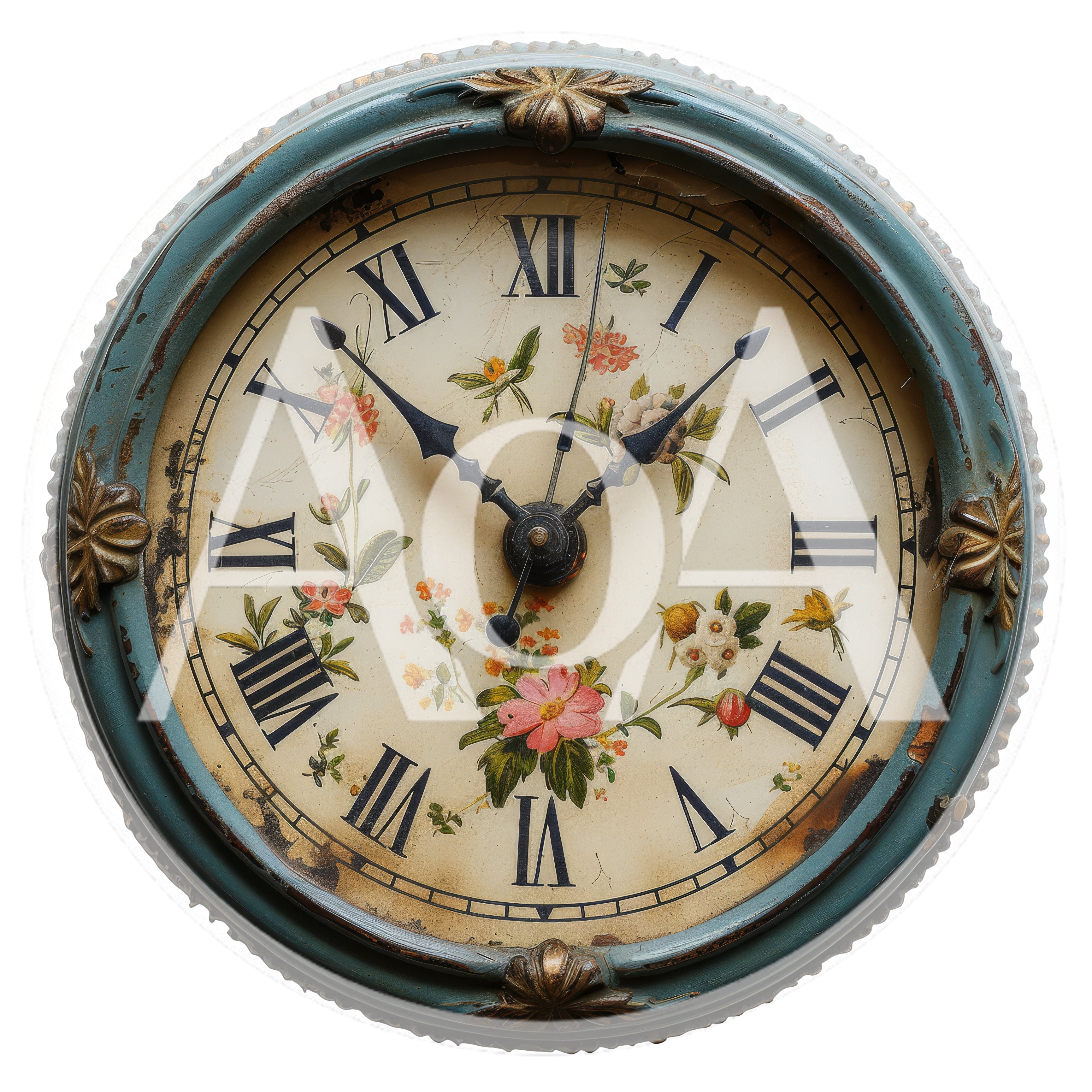 Vintage Floral Wall Clock With Roman Numerals