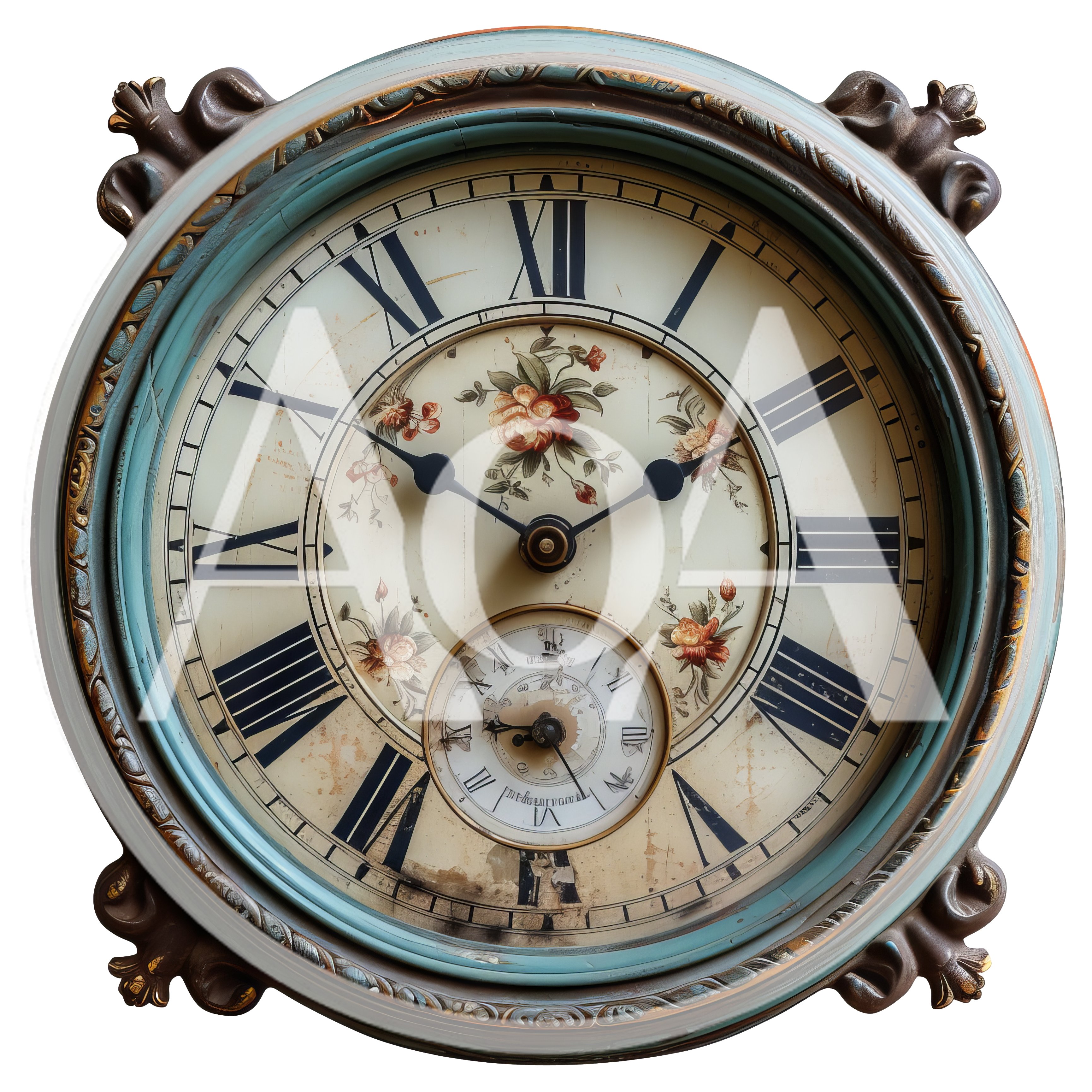 Vintage Floral Wall Clock With Roman Numerals