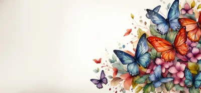 Watercolor Butterflies And Flowers Floral Corner Border