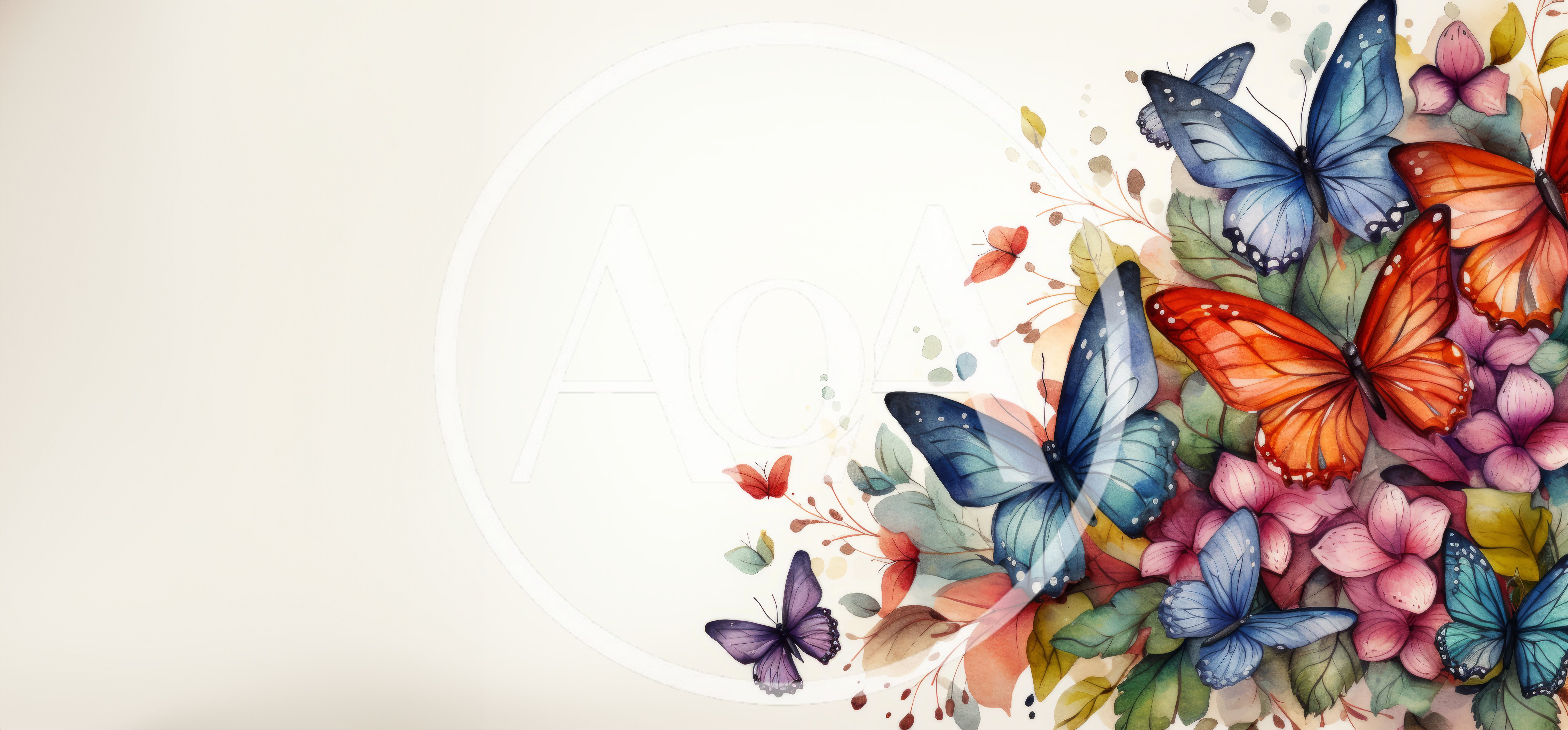 Watercolor Butterflies And Flowers Floral Corner Border