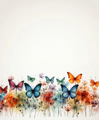 Watercolor Butterflies And Wildflowers Botanical Illustration