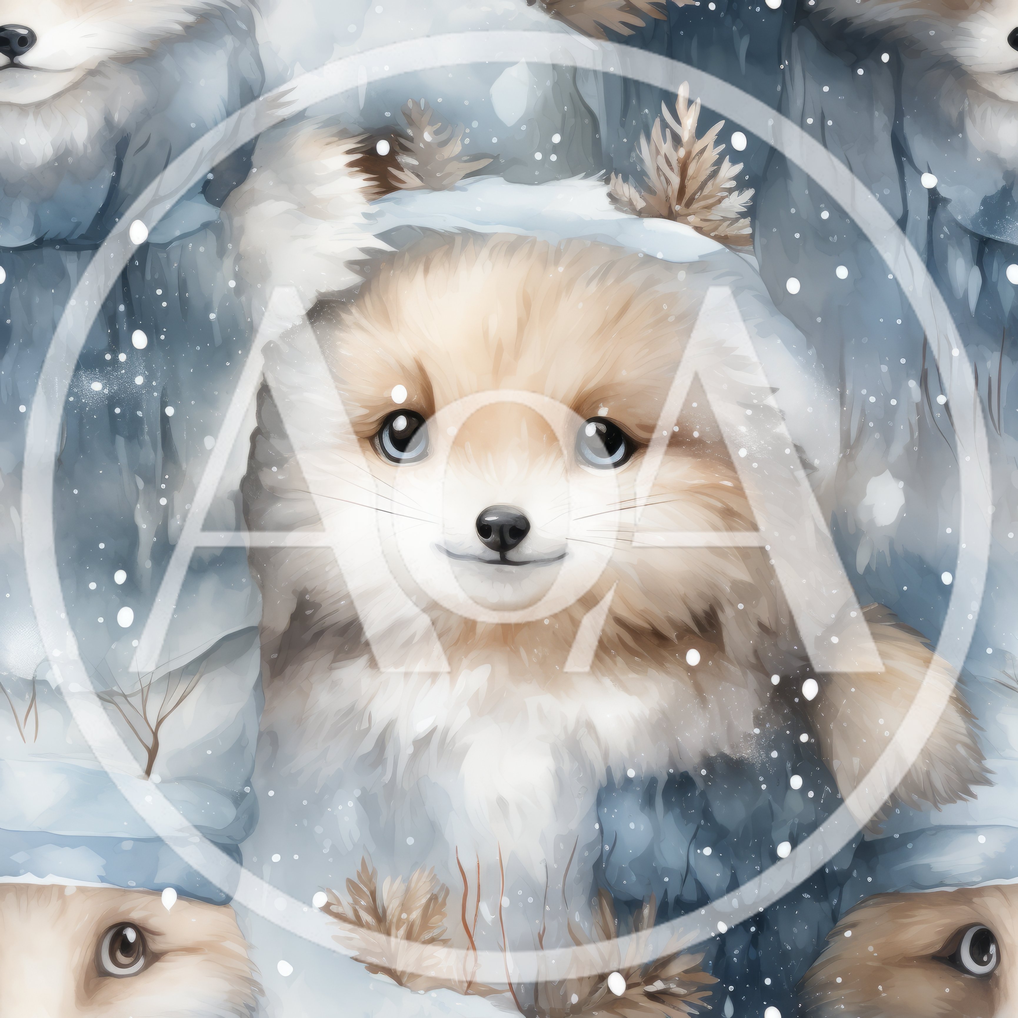 Seamless Pattern of Cute Fluffy Arctic Fox Cubs