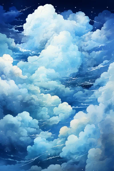 Dreamy Anime Style Blue Sky With Fluffy Clouds