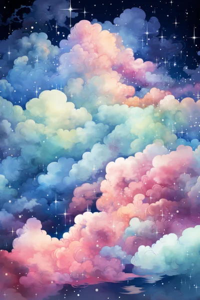 Dreamy Pastel Clouds In A Starry Night Sky