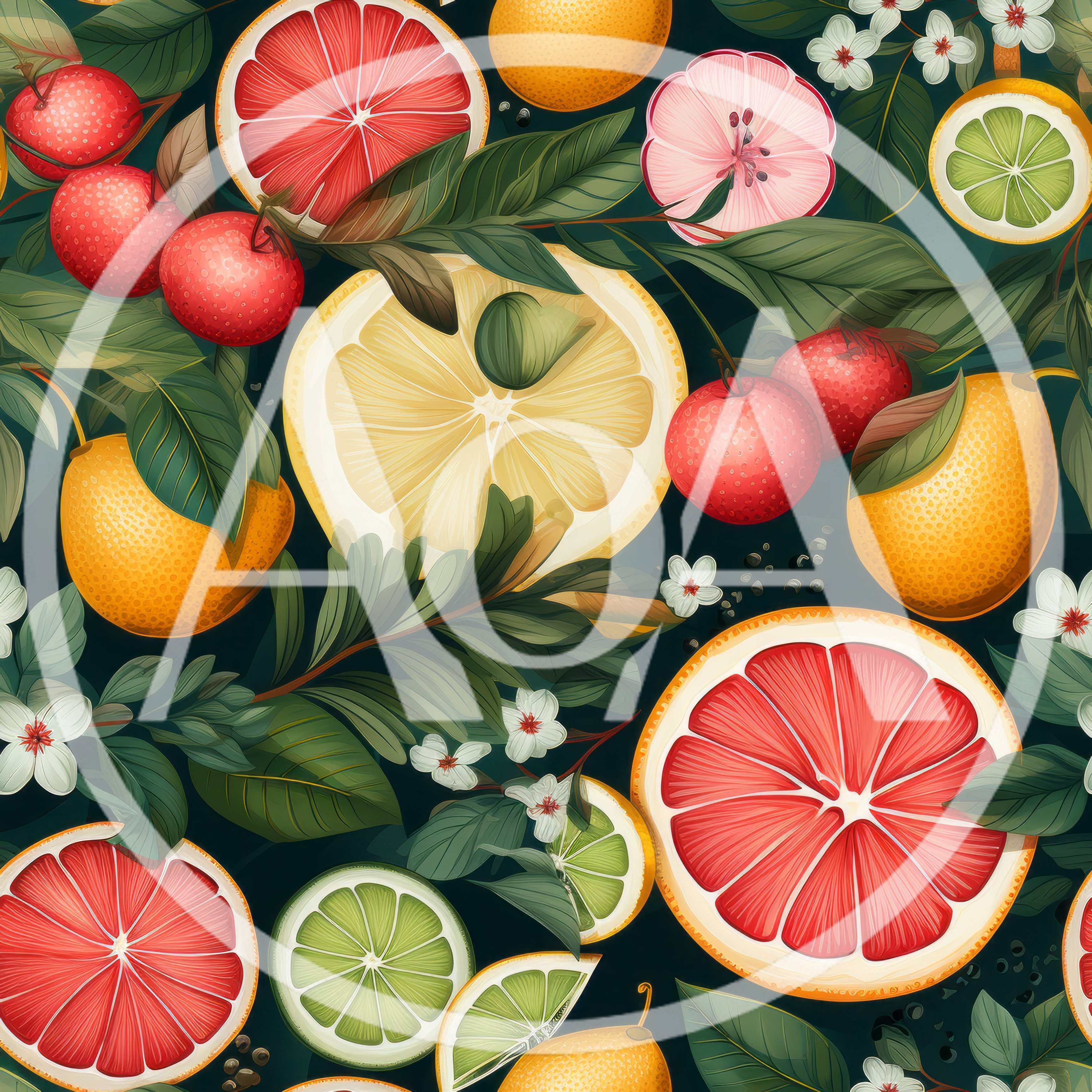 Seamless Pattern Of Fresh Citrus Fruits And Blossoms