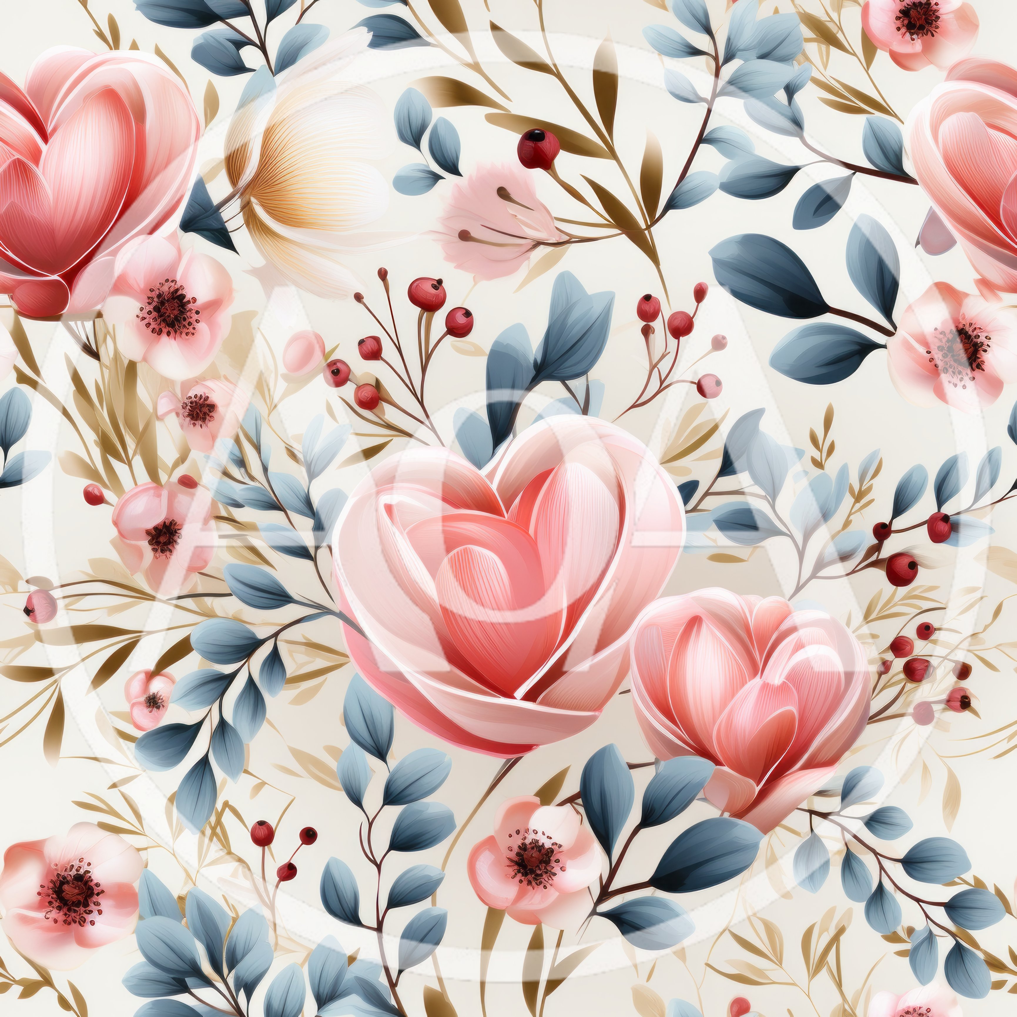Seamless Floral Pattern With Heart Shaped Pink Roses