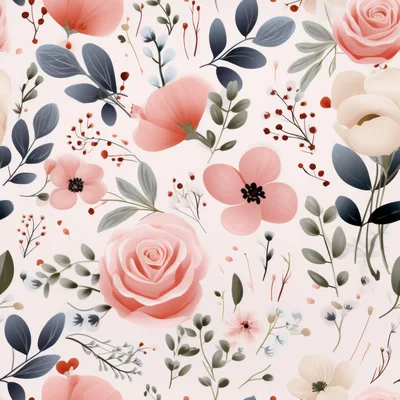 Seamless Floral Pattern With Soft Pink Roses And Foliage