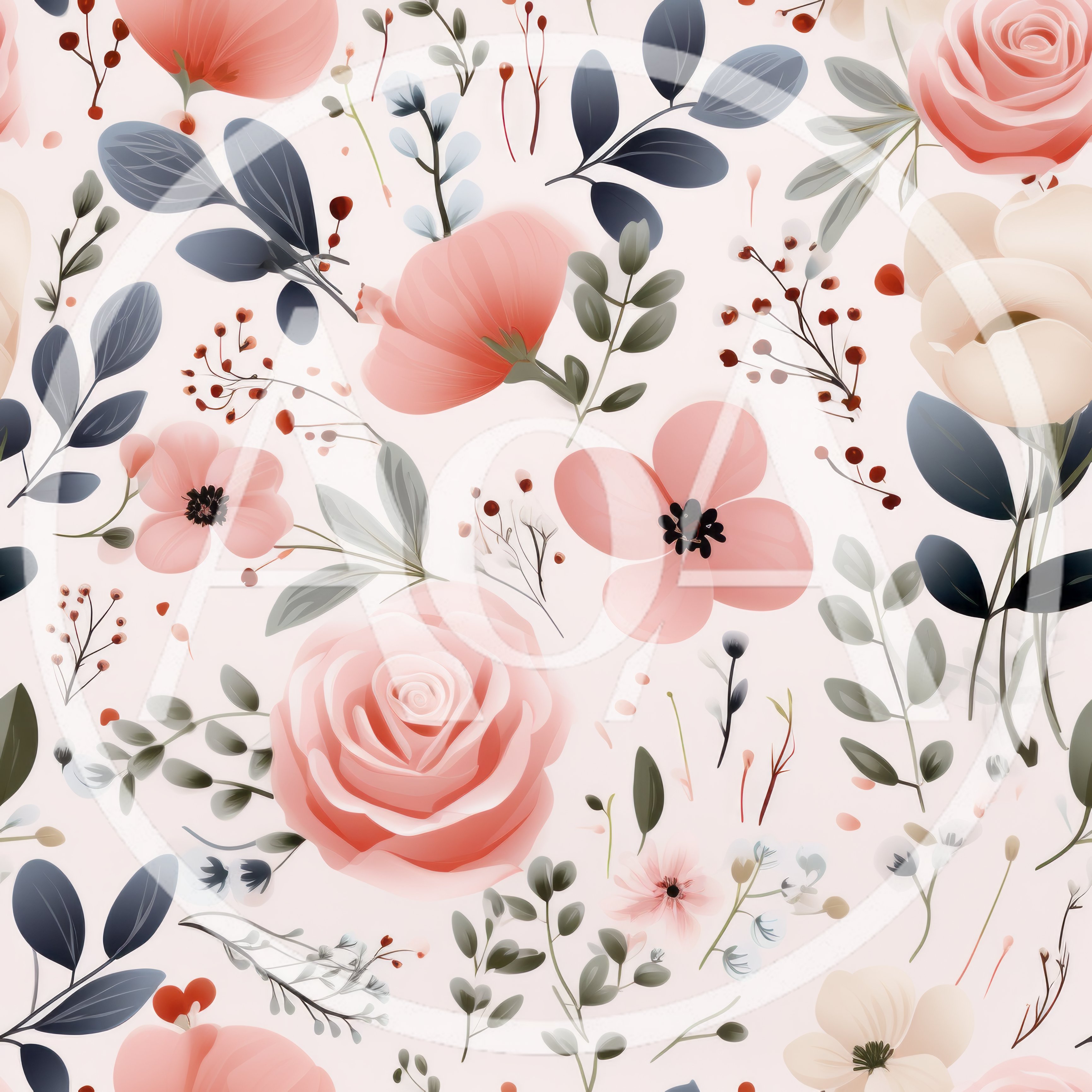 Seamless Floral Pattern With Soft Pink Roses And Foliage