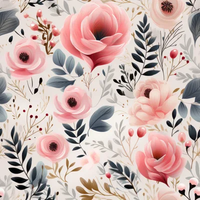 Seamless Floral Pattern With Pink Roses And Foliage