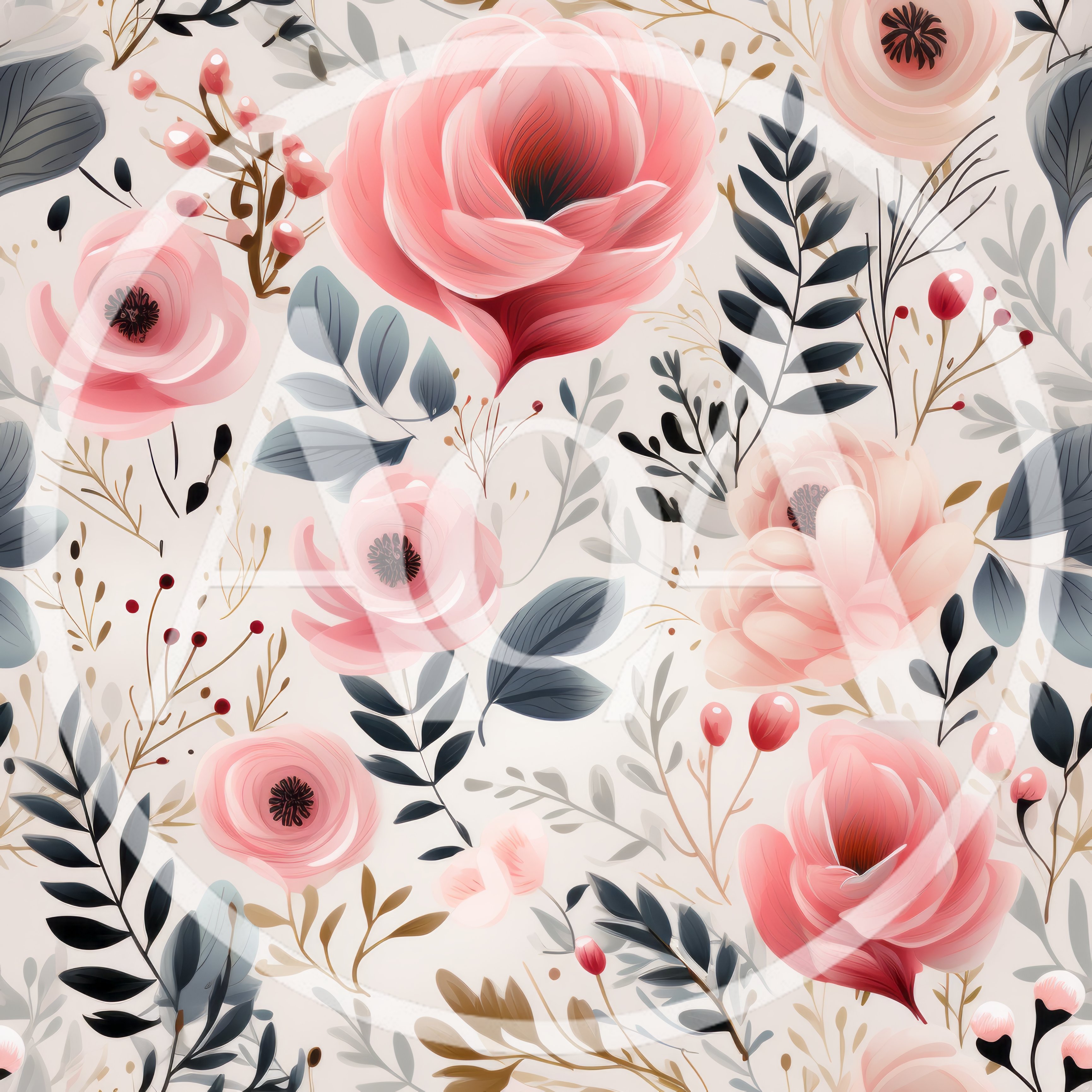 Seamless Floral Pattern With Pink Roses And Foliage