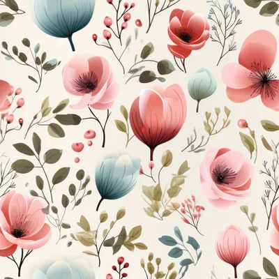 Seamless Floral Pattern With Watercolor Pink And Blue Flowers