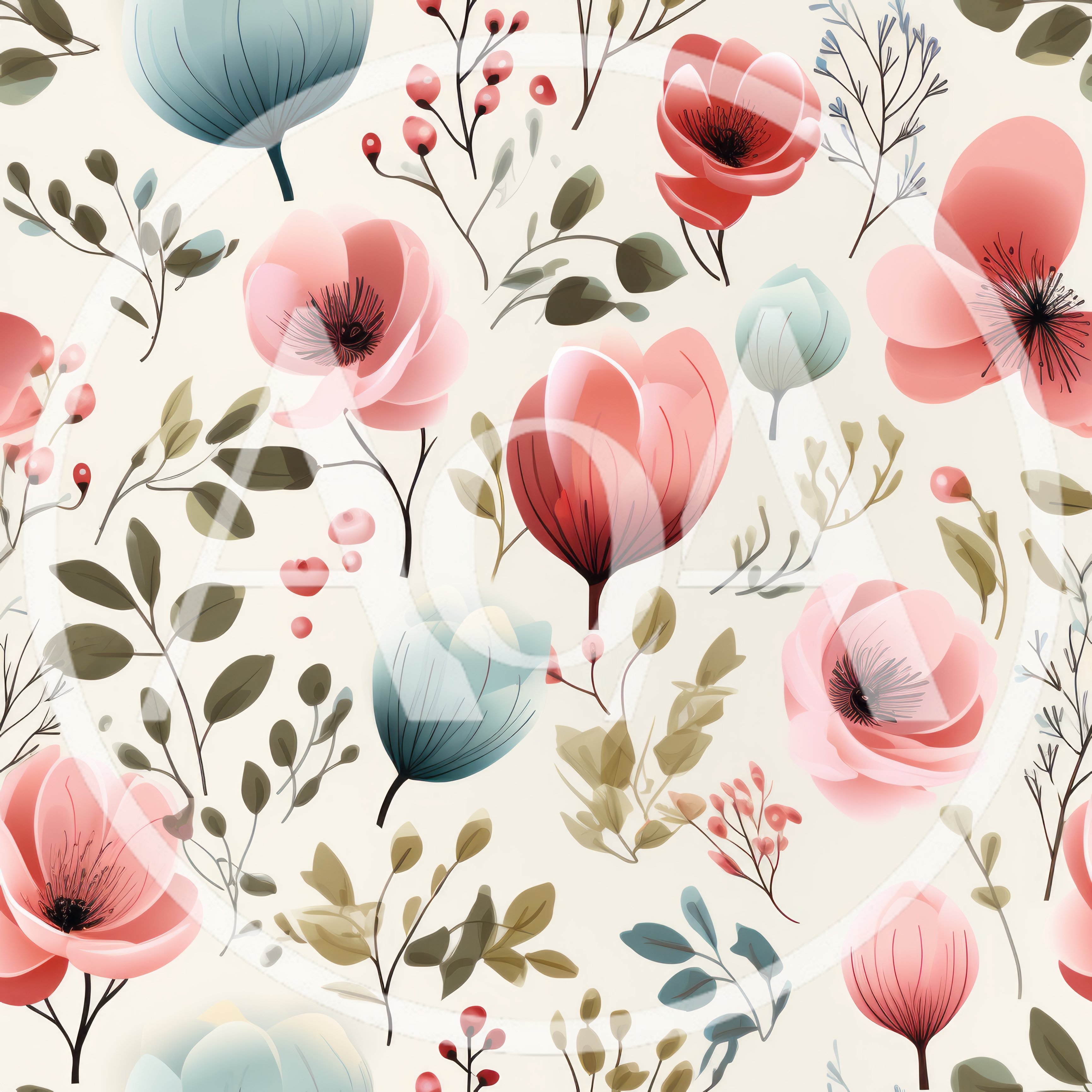 Seamless Floral Pattern With Watercolor Pink And Blue Flowers
