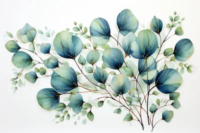 Watercolor Eucalyptus Leaves With Gold Veins