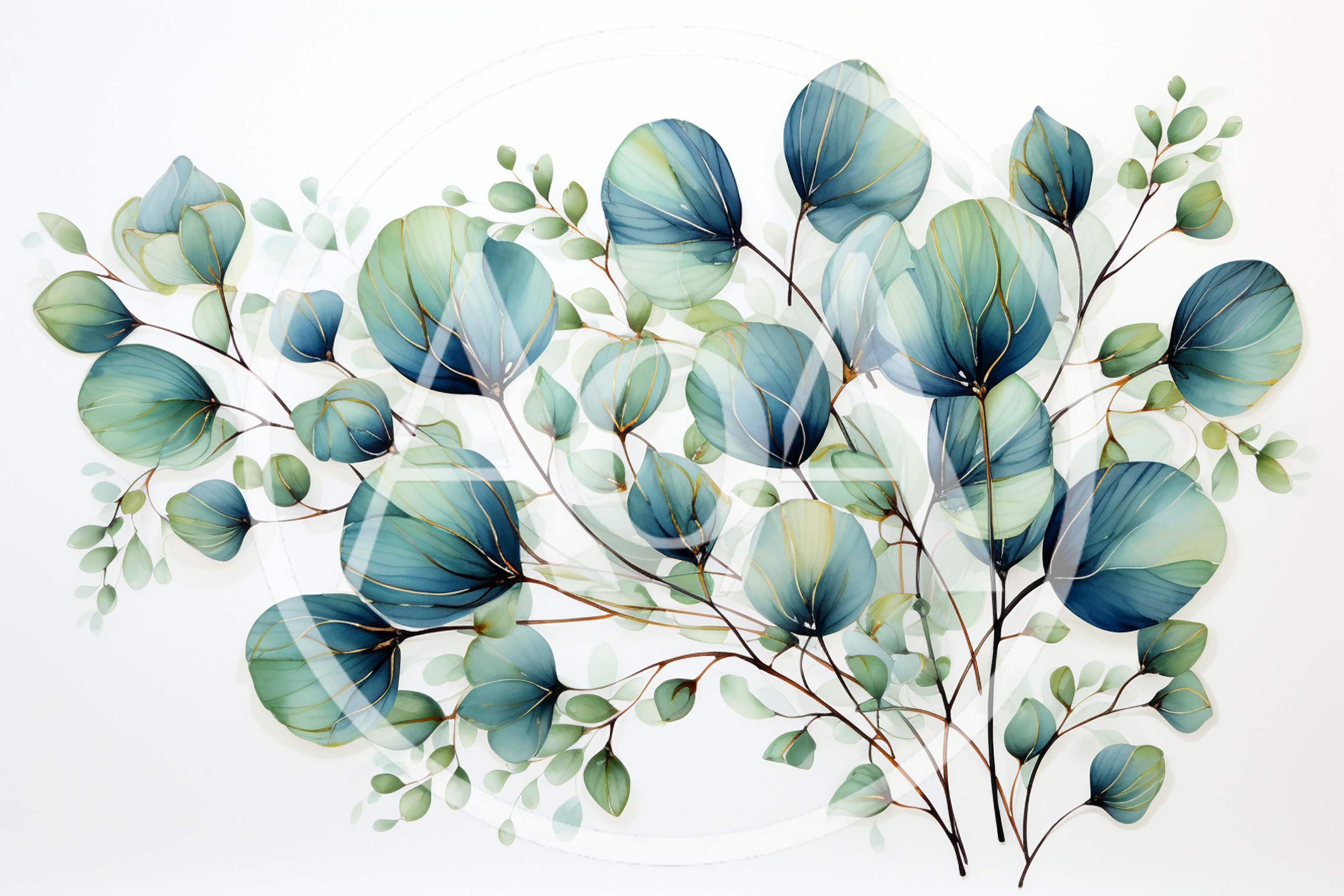 Watercolor Eucalyptus Leaves With Gold Veins