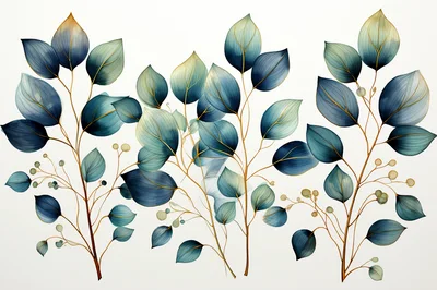 Watercolor Eucalyptus Branches With Gold Veins