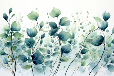 Watercolor Botanical Illustration Of Eucalyptus Leaves