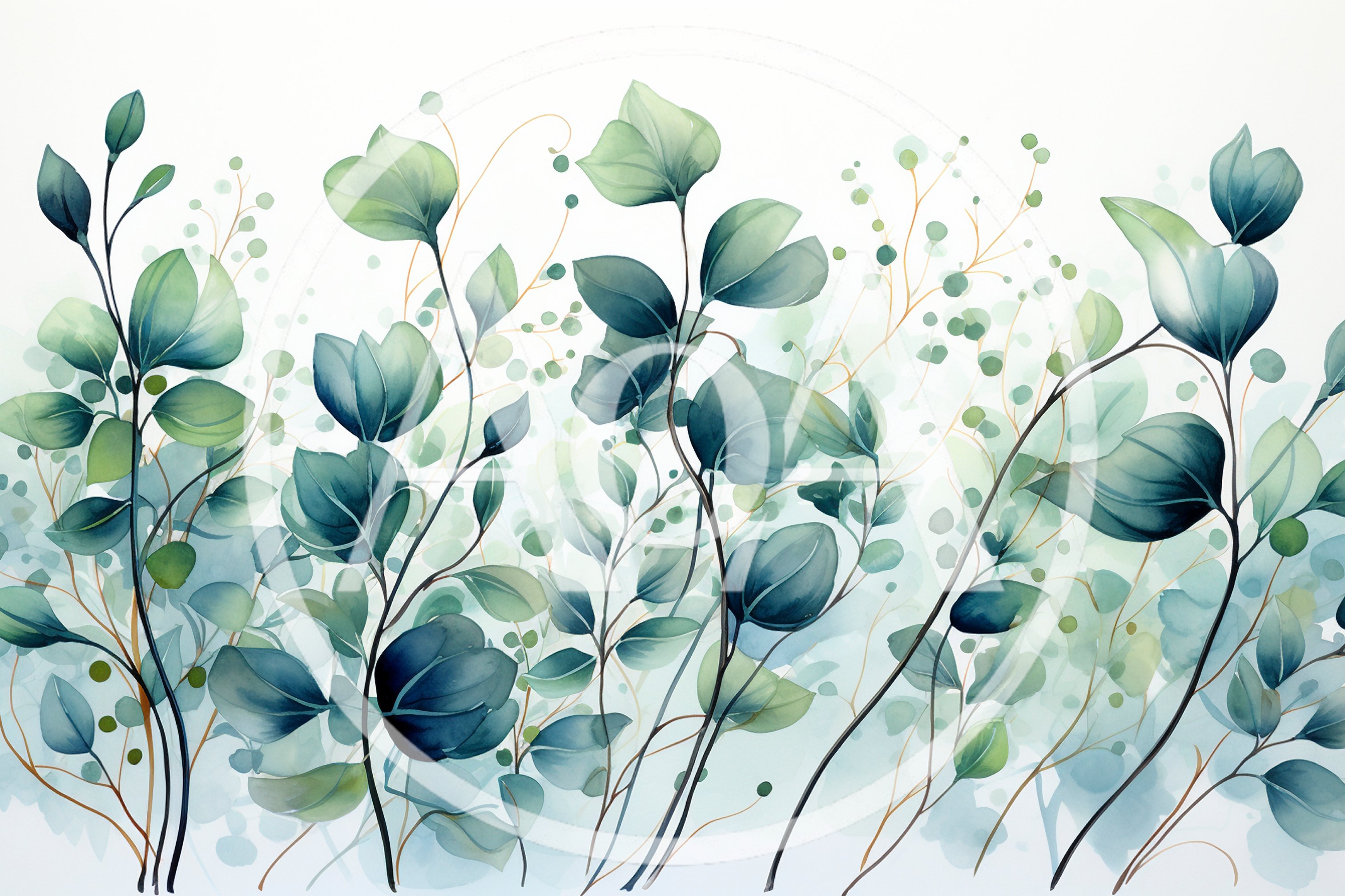 Watercolor Botanical Illustration Of Eucalyptus Leaves