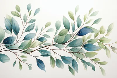 Watercolor Botanical Illustration Of Blue And Green Leaves