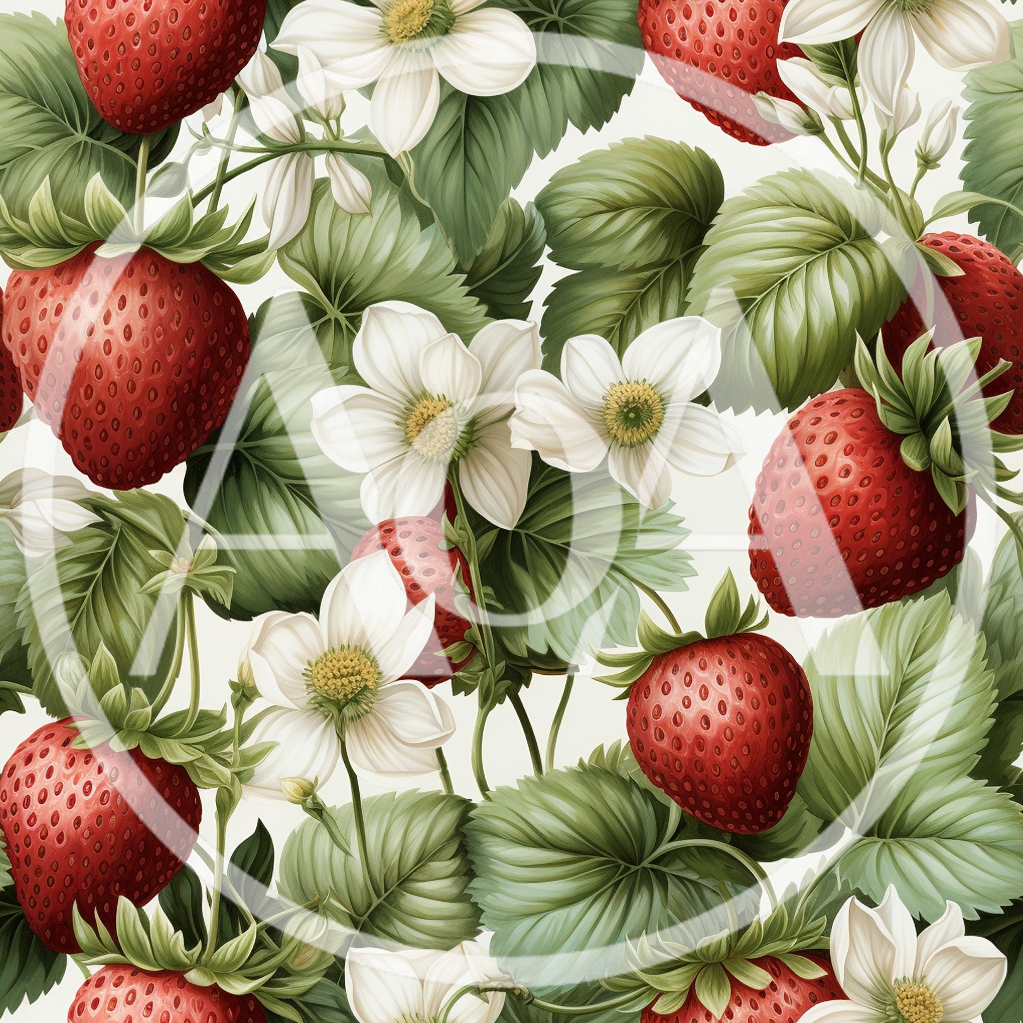 Seamless Pattern of Ripe Strawberries and White Flowers
