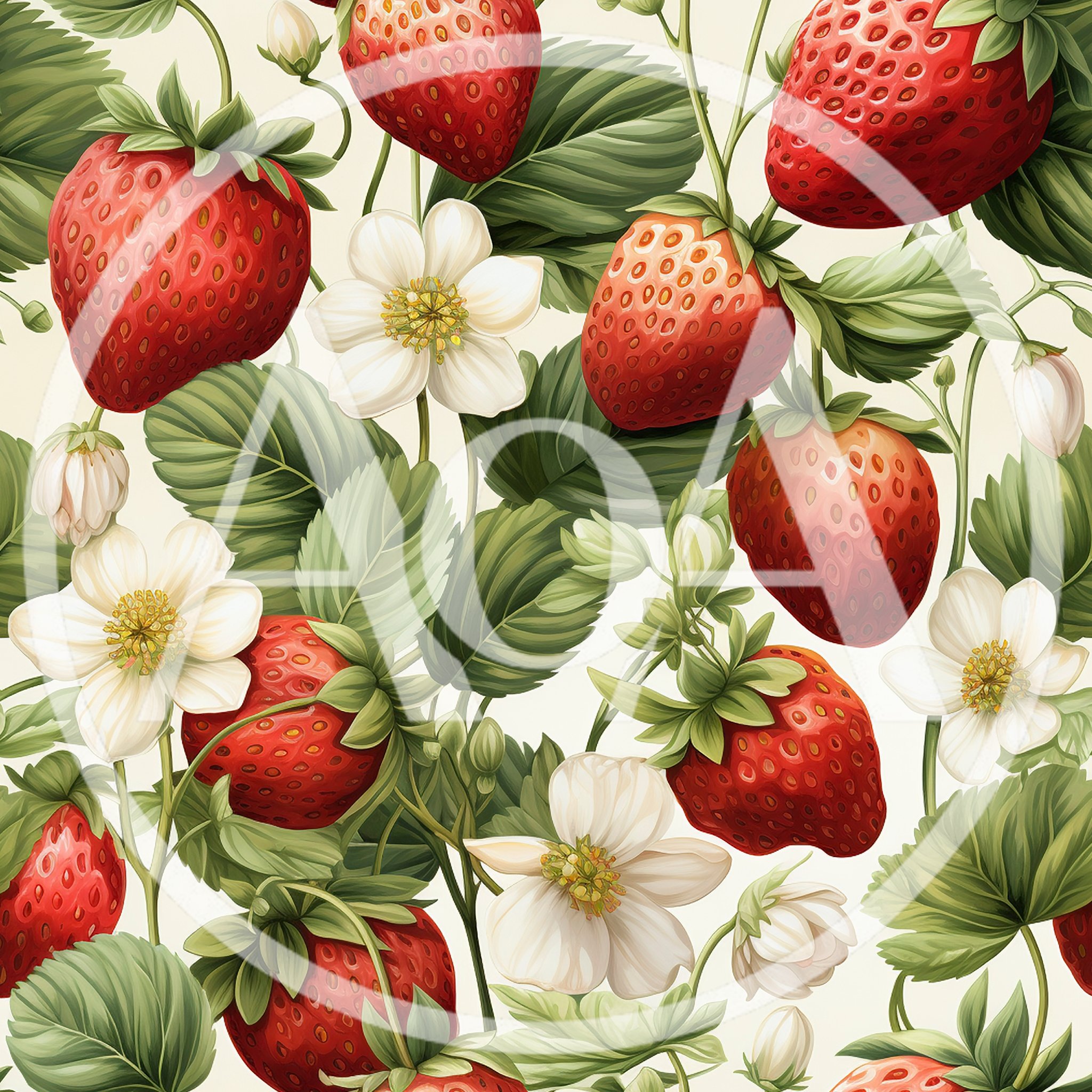 Seamless Pattern Of Fresh Strawberries And Blossoms
