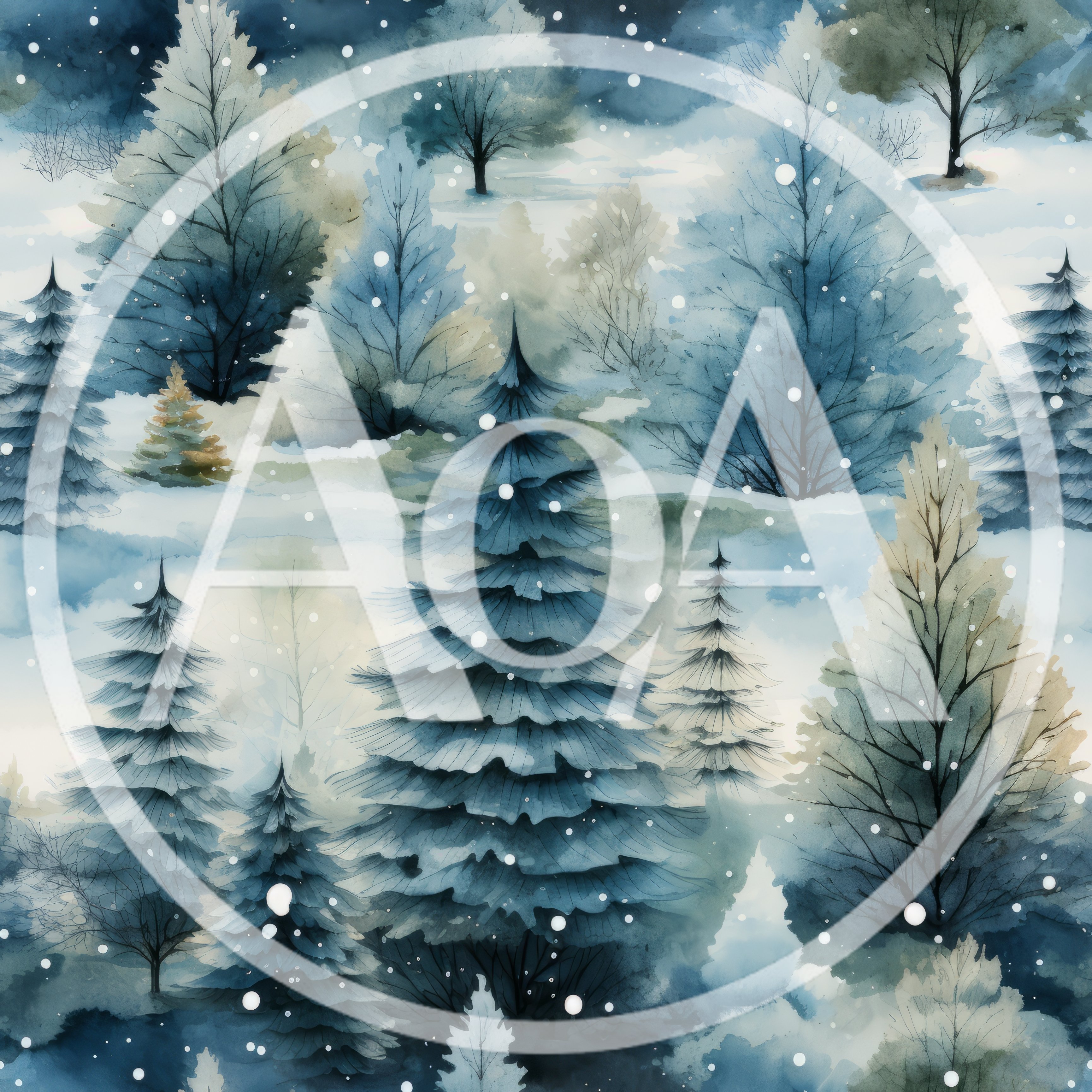 Seamless Watercolor Winter Forest Landscape With Falling Snow