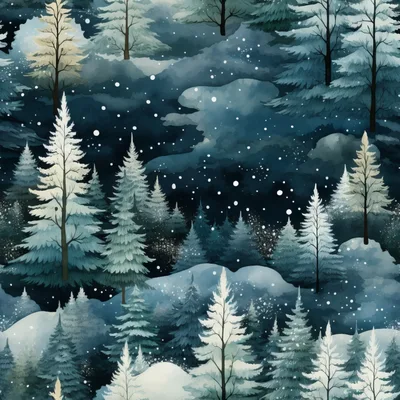 Seamless Winter Forest Landscape With Falling Snow