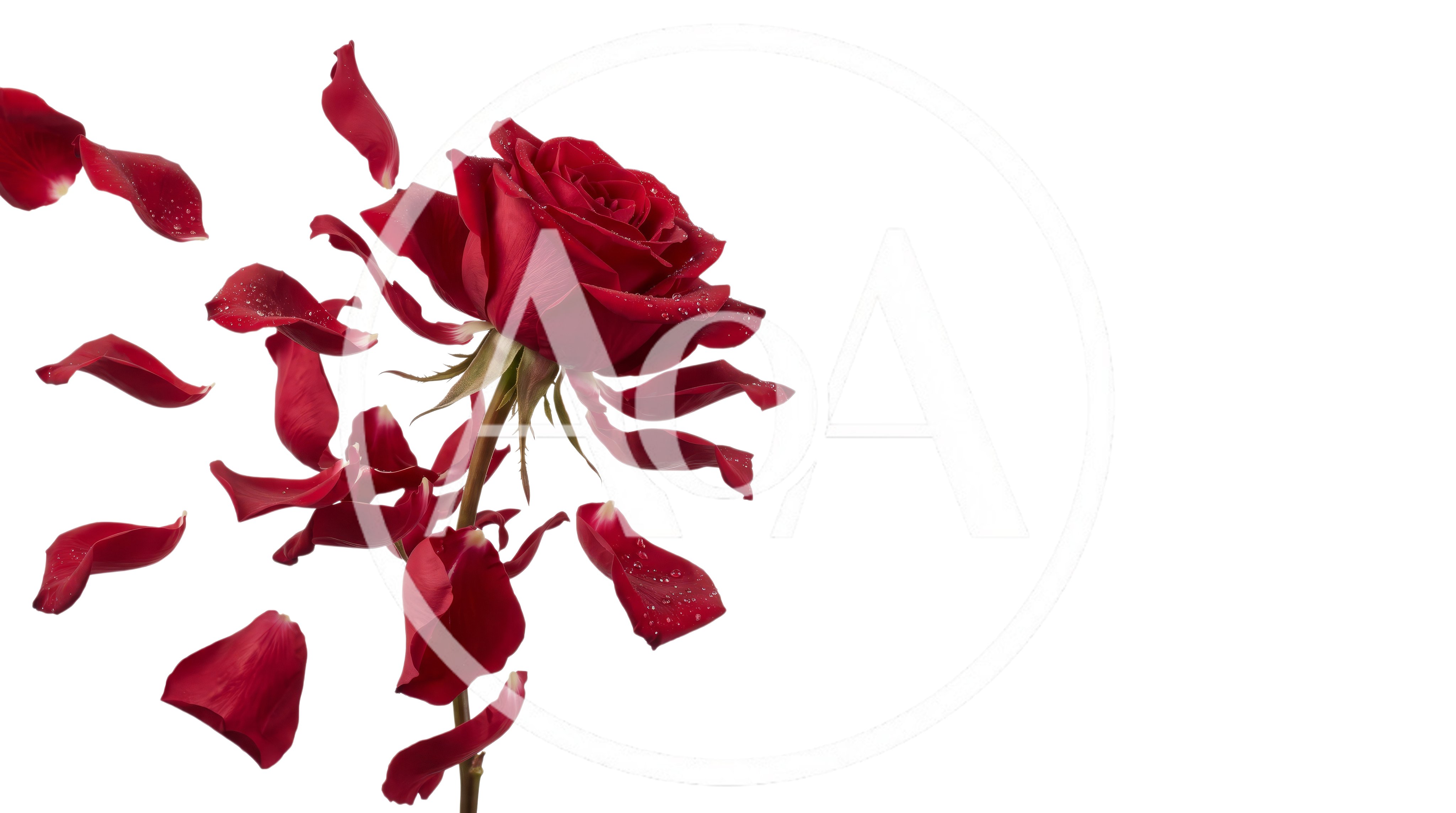 Red Rose With Falling Petals On White Background