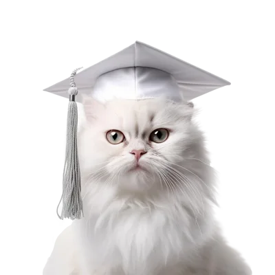 White Persian Cat Wearing A Graduation Cap