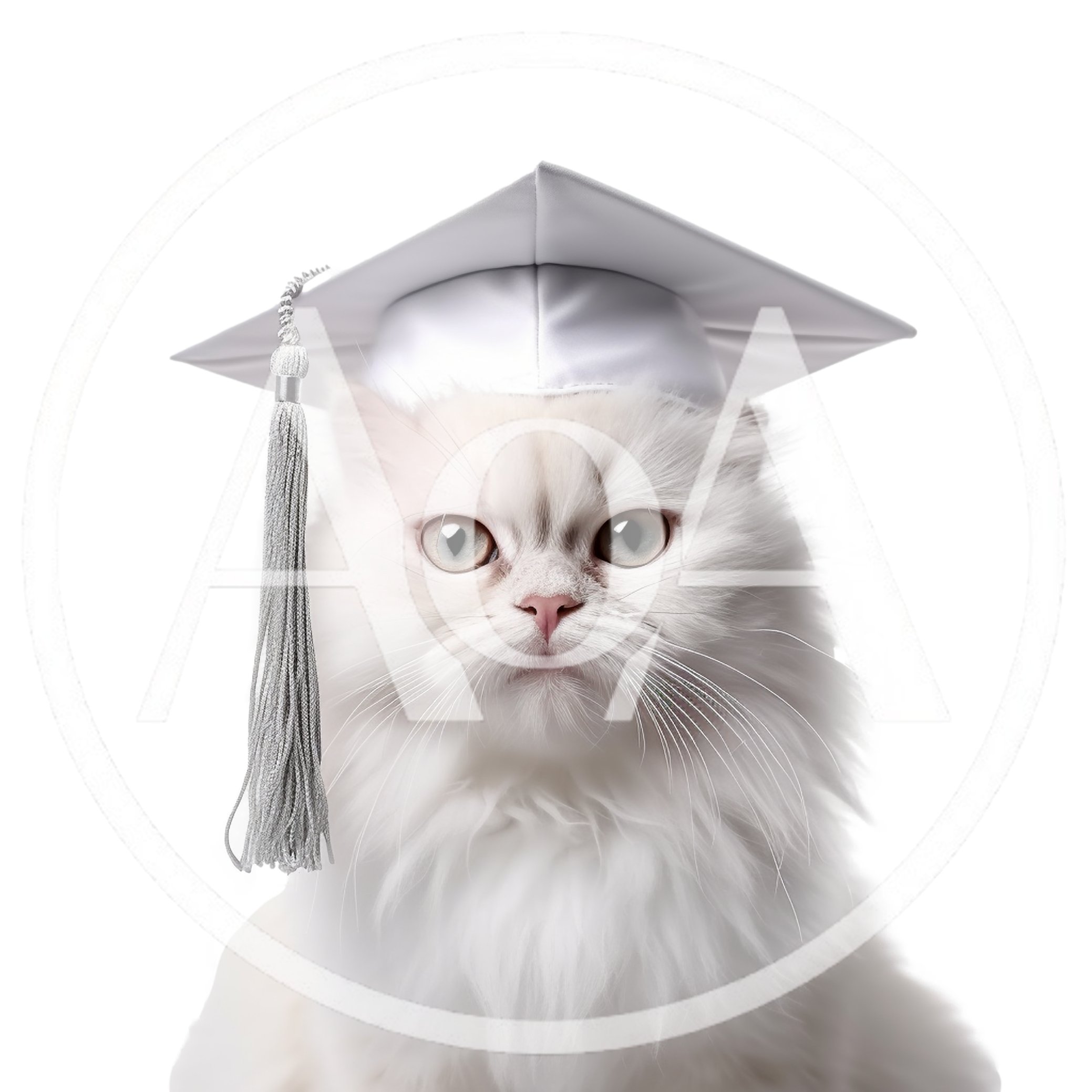 White Persian Cat Wearing A Graduation Cap