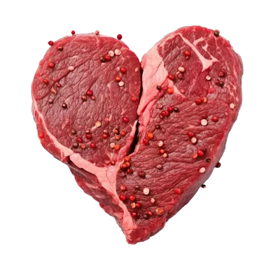 Raw Heart Shaped Beef Steaks With Peppercorns