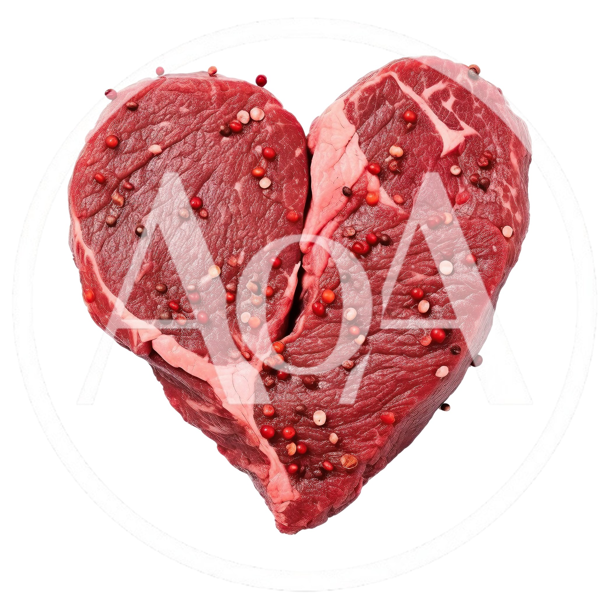 Raw Heart Shaped Beef Steaks With Peppercorns