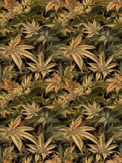 Seamless Pattern Of Vintage Botanical Cannabis Leaves