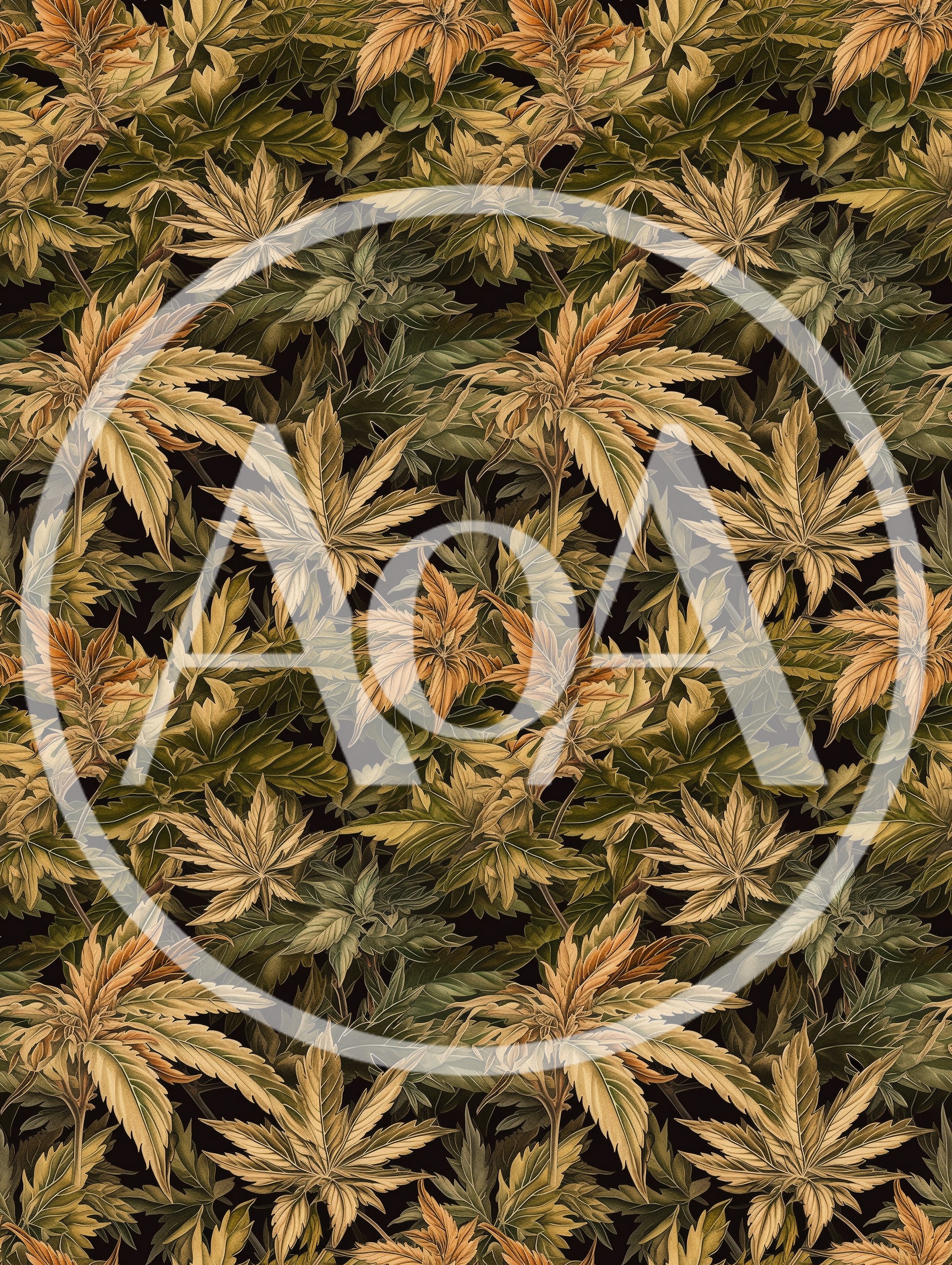 Seamless Pattern Of Vintage Botanical Cannabis Leaves