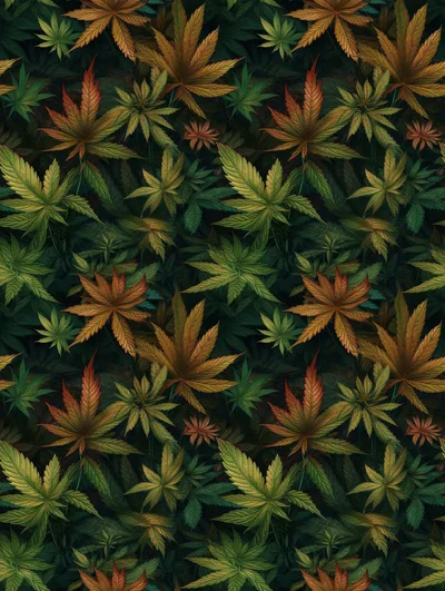 Seamless Pattern Of Autumnal Cannabis Leaves