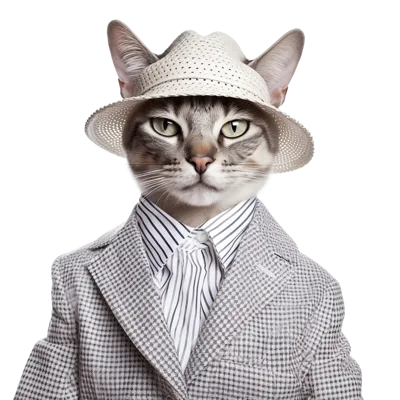 Anthropomorphic Cat Wearing A Suit And Fedora Hat