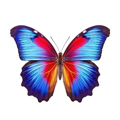 Vibrant Blue And Red Morpho Butterfly Isolated On White