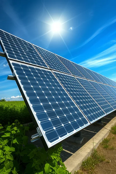 Solar Panel Array In A Sunny Field