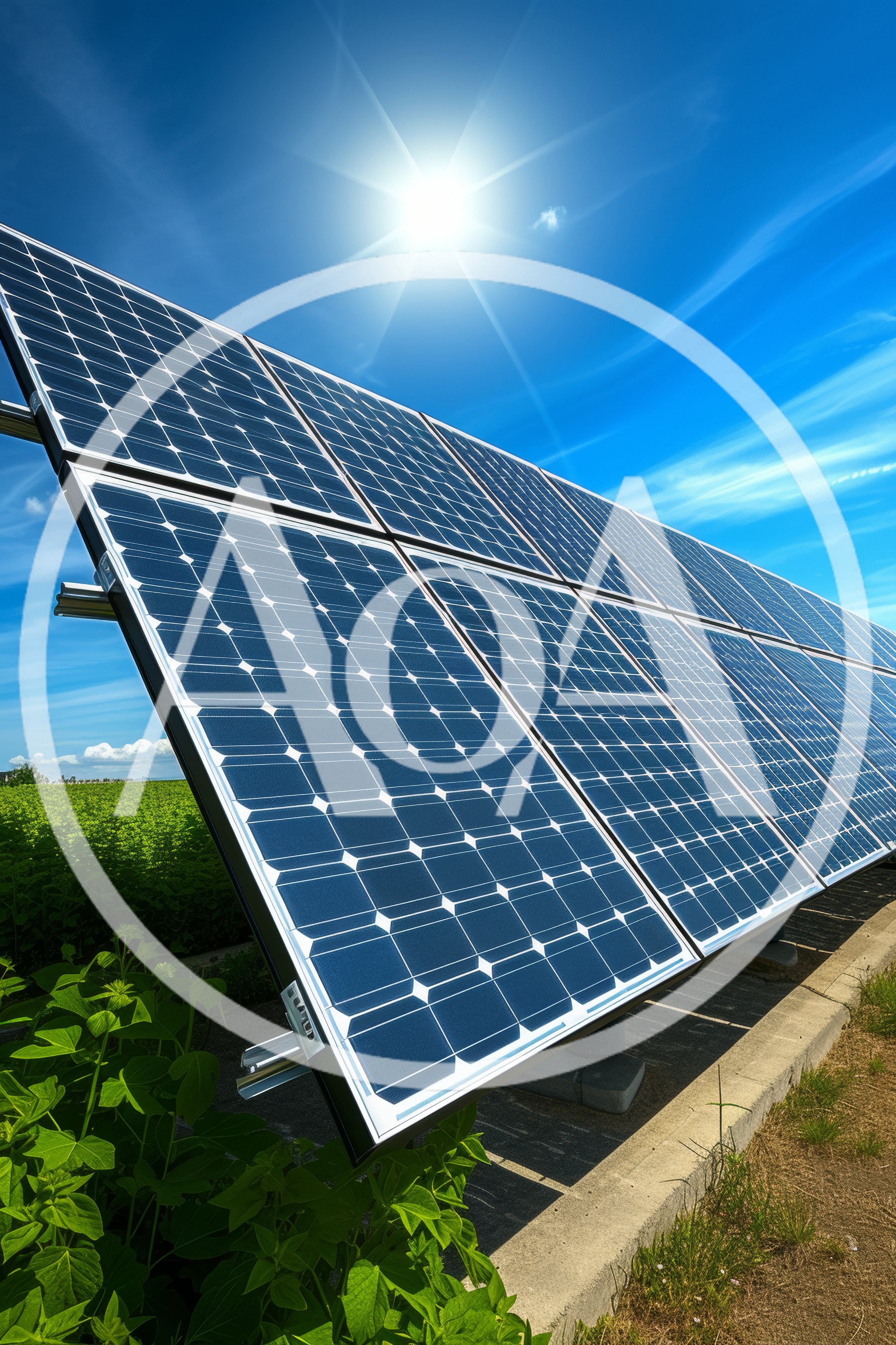 Solar Panel Array In A Sunny Field