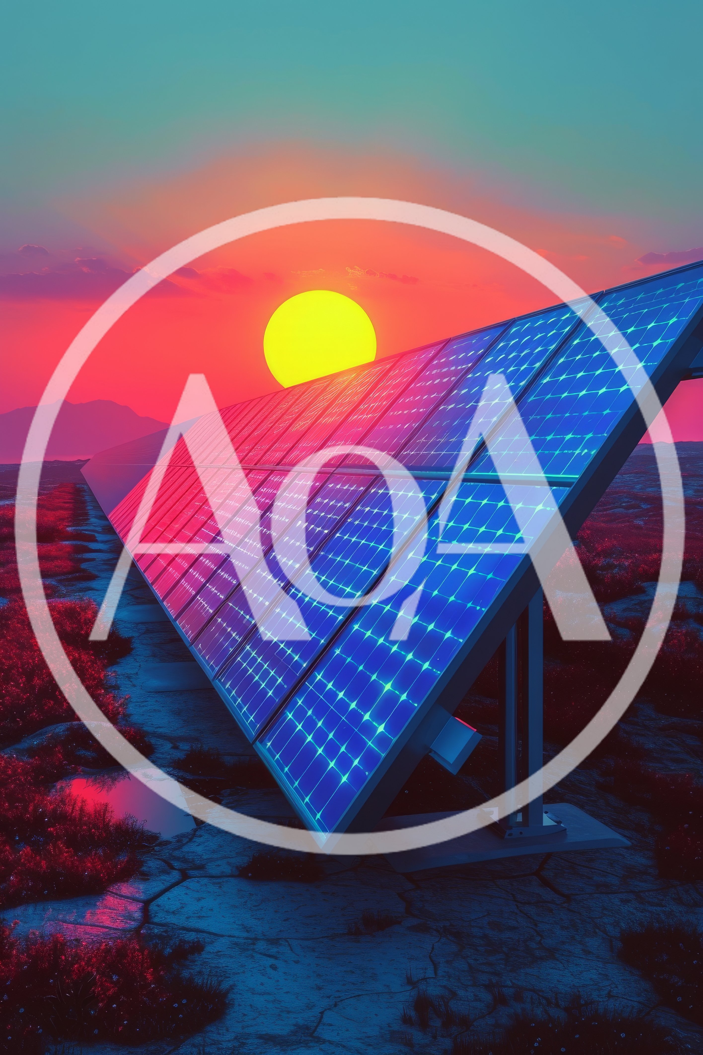 Solar Panel Array Under A Vibrant Sunset Sky