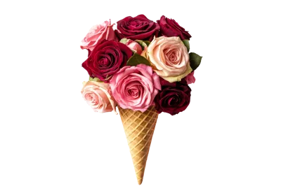 Bouquet Of Colorful Roses In An Ice Cream Cone
